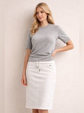 Roxy White Midi Skirt | Drawstring Waist | Minimal Chic | Size Small